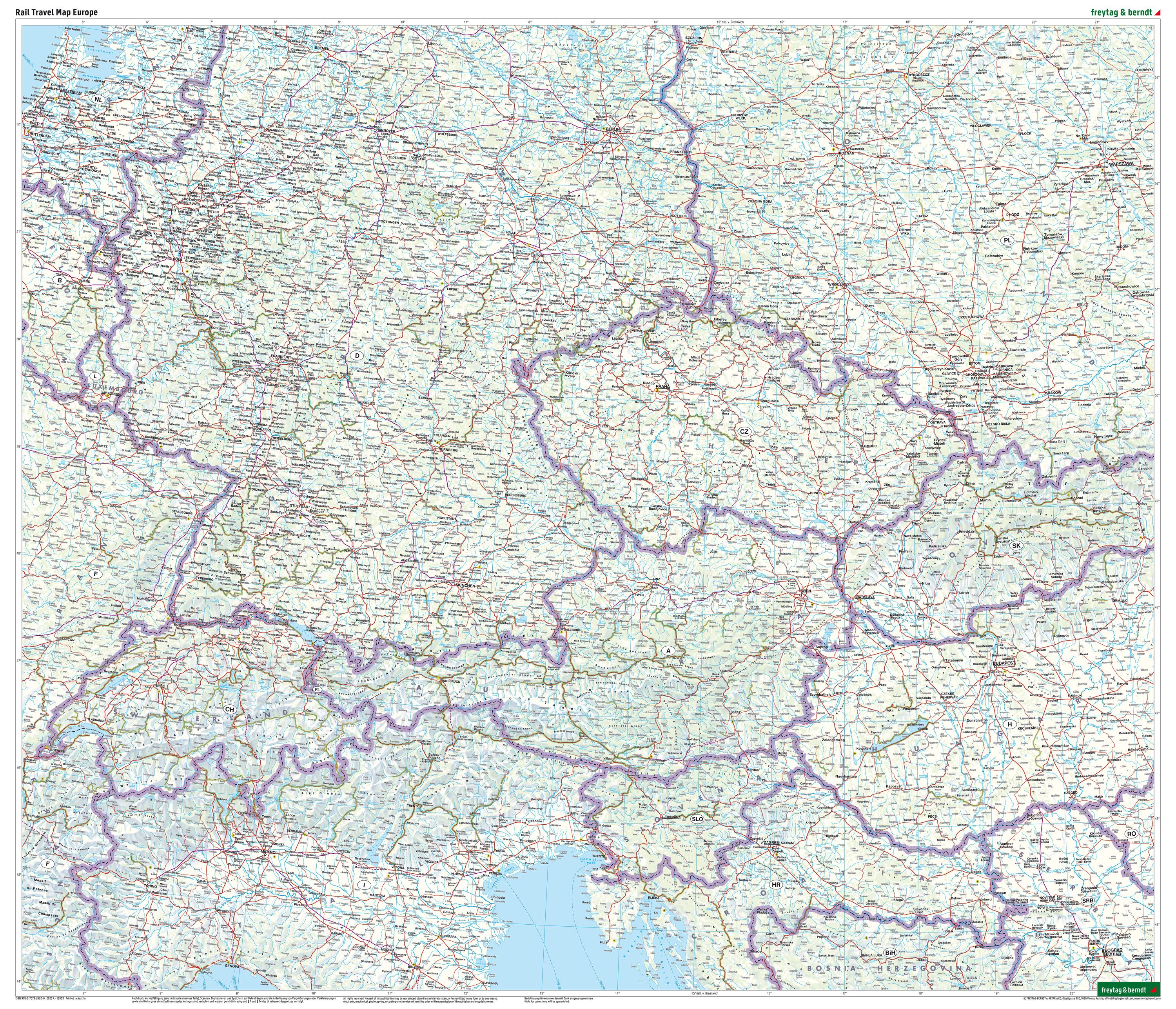 Europe Rail Travel Map 1:4.500.000 - Freytag & Berndt