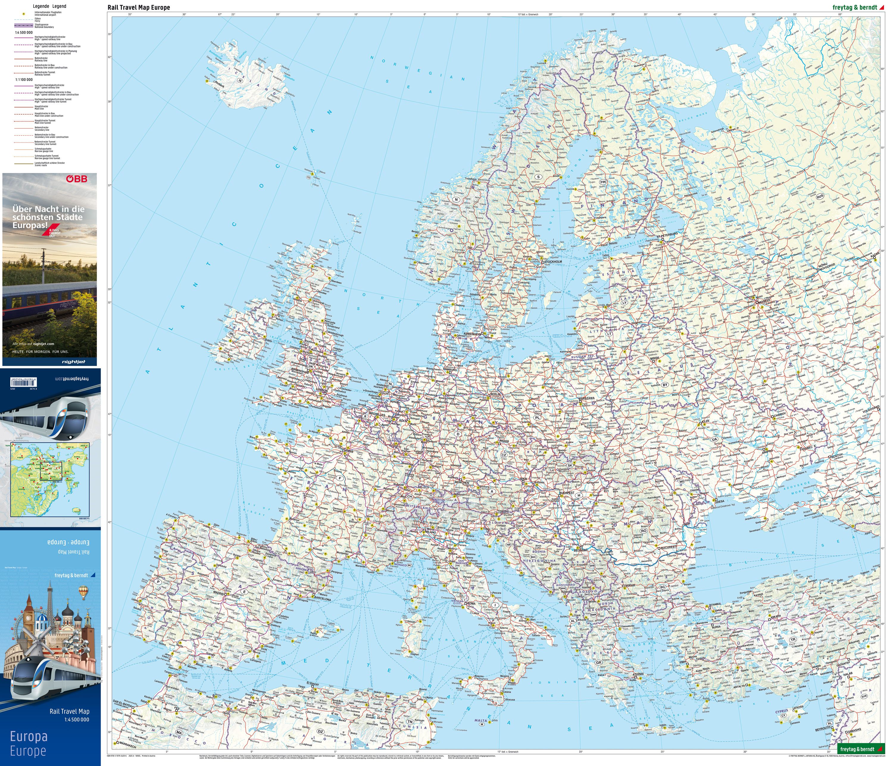 Europe Rail Travel Map 1:4.500.000 - Freytag & Berndt