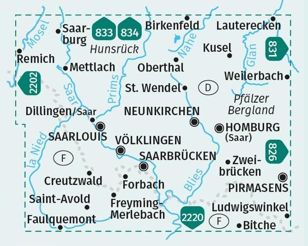 825 Saarland 1:50.000 - Kompass Wanderkarte