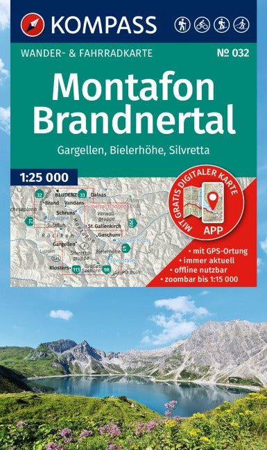 032 Montafon, Gargellen, Bielerhöhe, Silvretta 1:25 000 - Kompass Wanderkarte