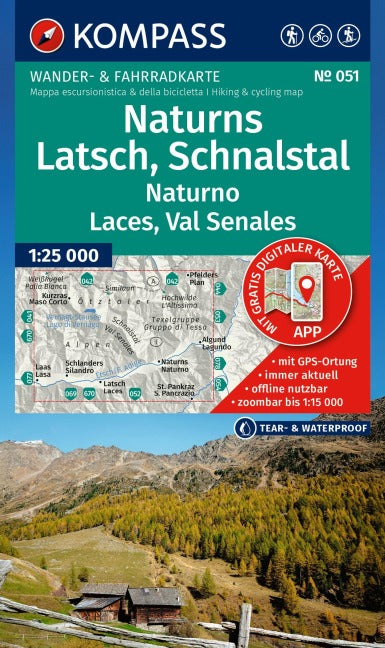 051 Naturns, Latsch, Schnalstal, Naturno, Laces, Val Senales - Kompass Wanderkarte