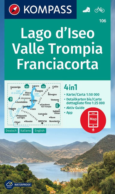 106 Lago d'Iseo, Valle Trompia, Franciacorta 1:50.000 - Kompass Wanderkarte