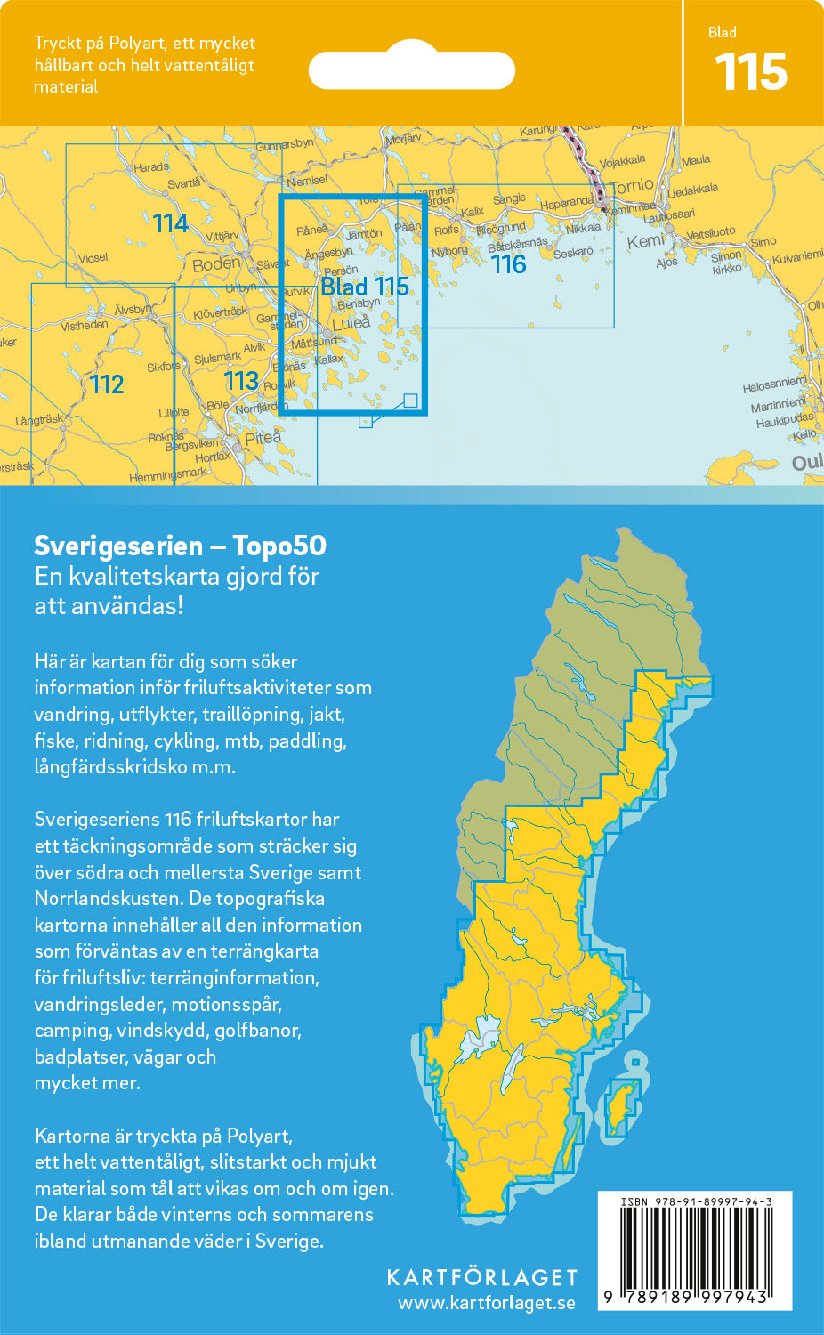 Schweden 1:50.000 Wanderkarten (72 Torsby - 116 Kalix) Sverigeserien