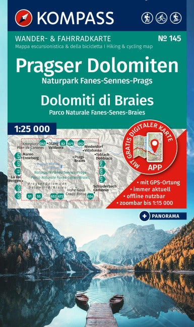 145 Pragser Dolomiten - Kompass Wanderkarte