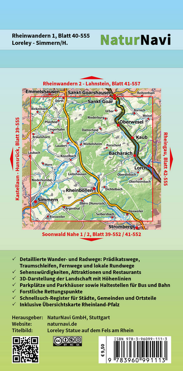 Rheinwandern 1 - Loreley - Simmern/H. - 1:25.000 NaturNavi Wanderkarte