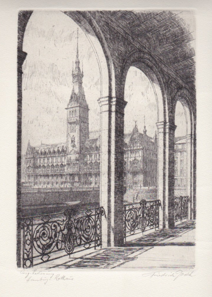 Hamburger Rathaus und Alsterarkaden im Jahr 1920