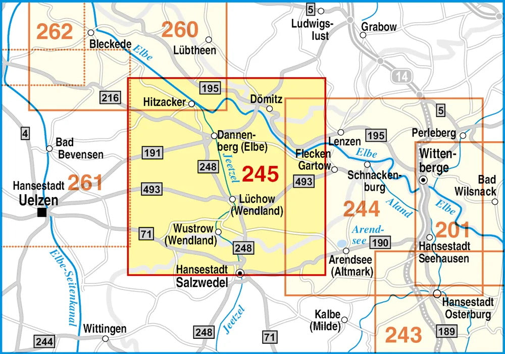 245 Wendland Elbe, Hitzacker, Dömitz, Lüchow, Dannenberg und Umgebung 1:50.000