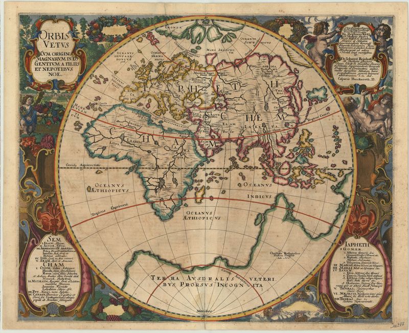 Die Welt nach der Sintflut: Eine Karte aus dem Jahr 1651 von Caspar Danckwerth