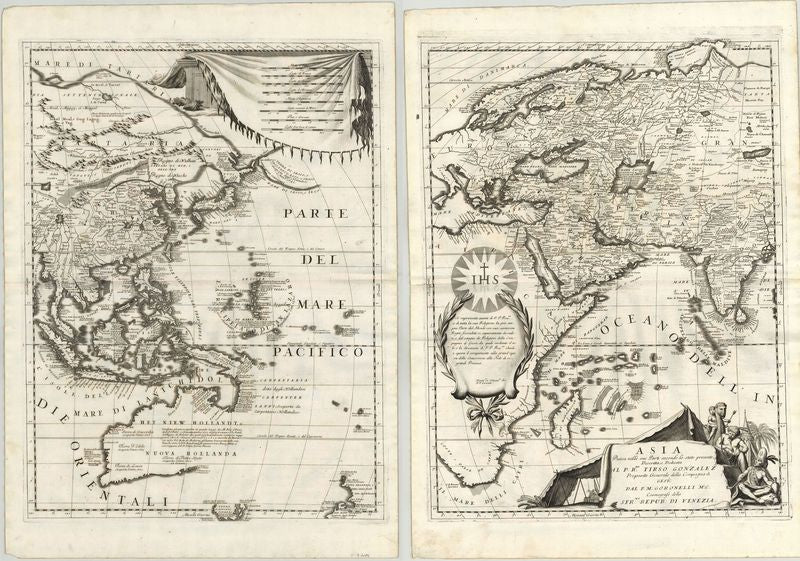 Majestätische Karte von Asien im Jahr 1696 von Vincenzo Maria Coronelli