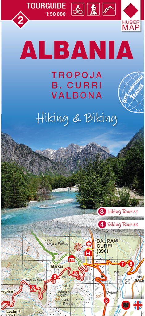 2 Tropoja, B. Curri und Valbona - Wander & Radwanderkarte Albanien