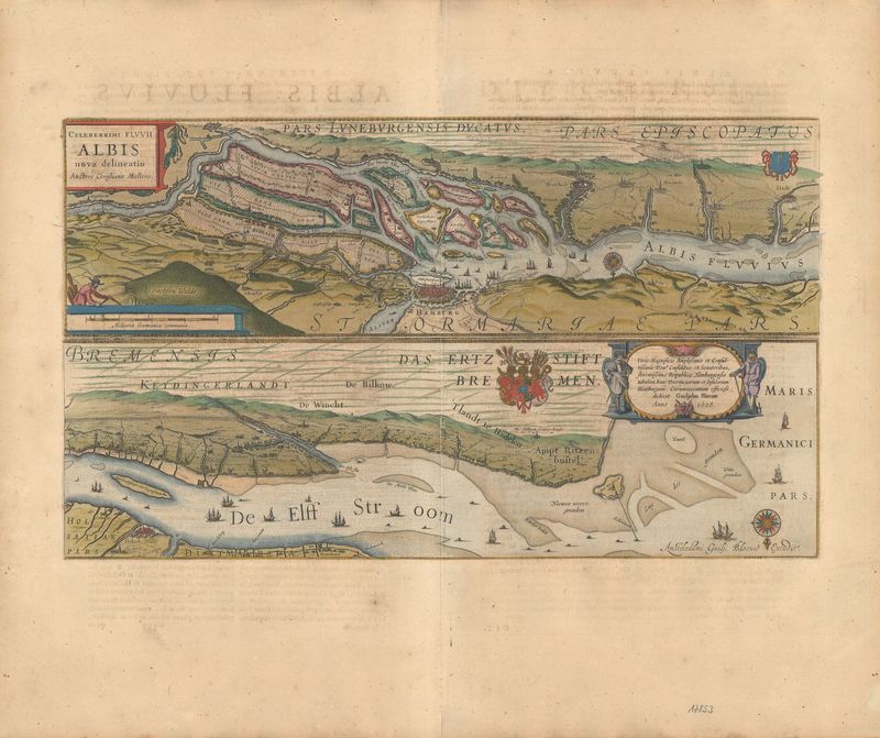 Hamburg und die Elbe im Jahr 1628 von Willem Janszoon Blaeu