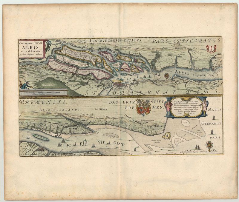 Die Elbe im Jahr 1628 von Willem Janszoon Blaeu