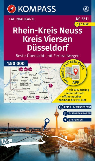 3211 Rheinkreis Neuss, Kreis Viersen 1:50.000 - KOMPASS Fahrradkarte