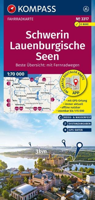 3317 Schwerin, Lauenburgische Seen 1:70.000 - KOMPASS Fahrradkarte