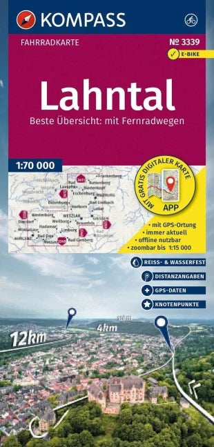 3339 Lahntal 1:70.000 - KOMPASS Fahrradkarte