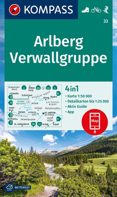 33 Arlberg, Verwallgruppe 1:50.000 - Kompass Wanderkarte