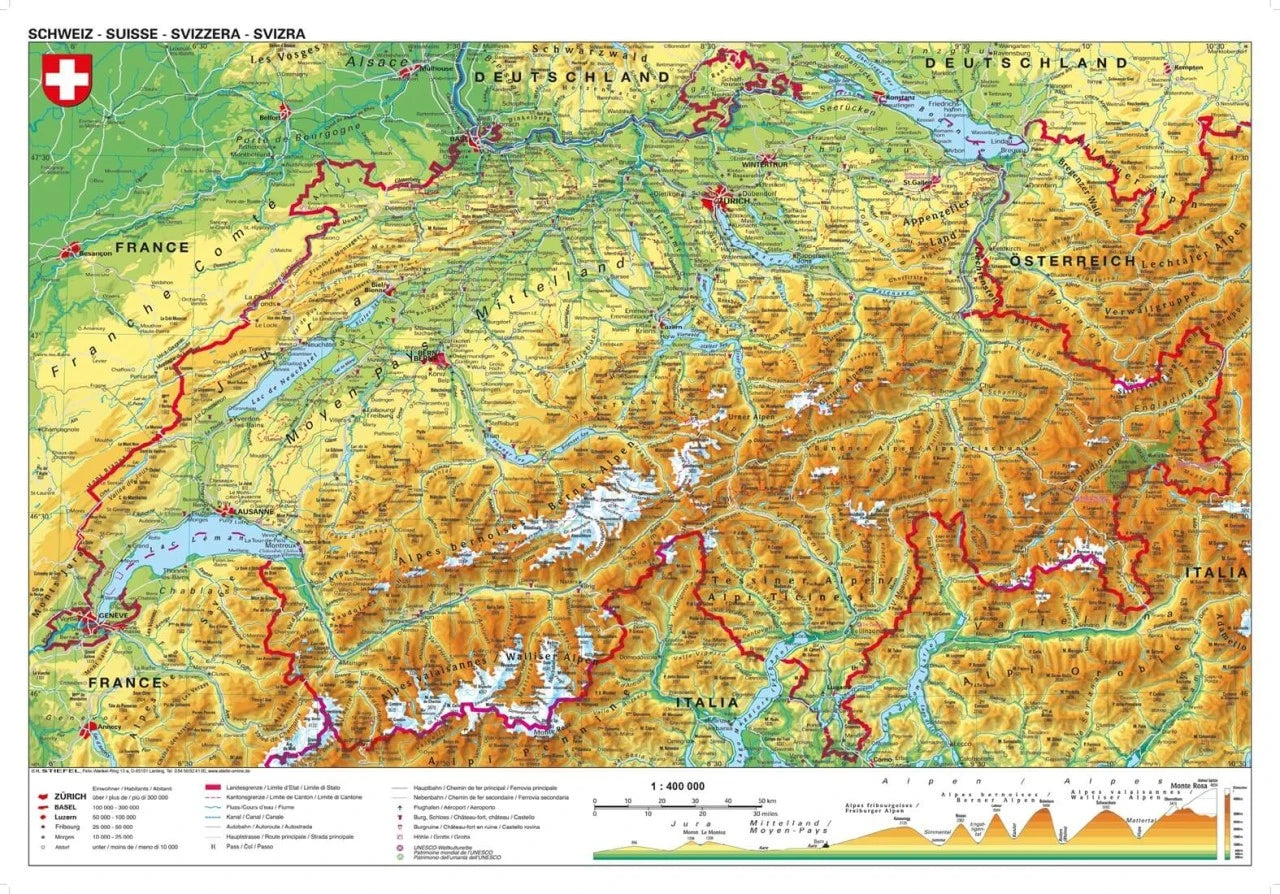E825 Schweiz physisch 1:400.000 - 98x68 cm Stiefel Verlag