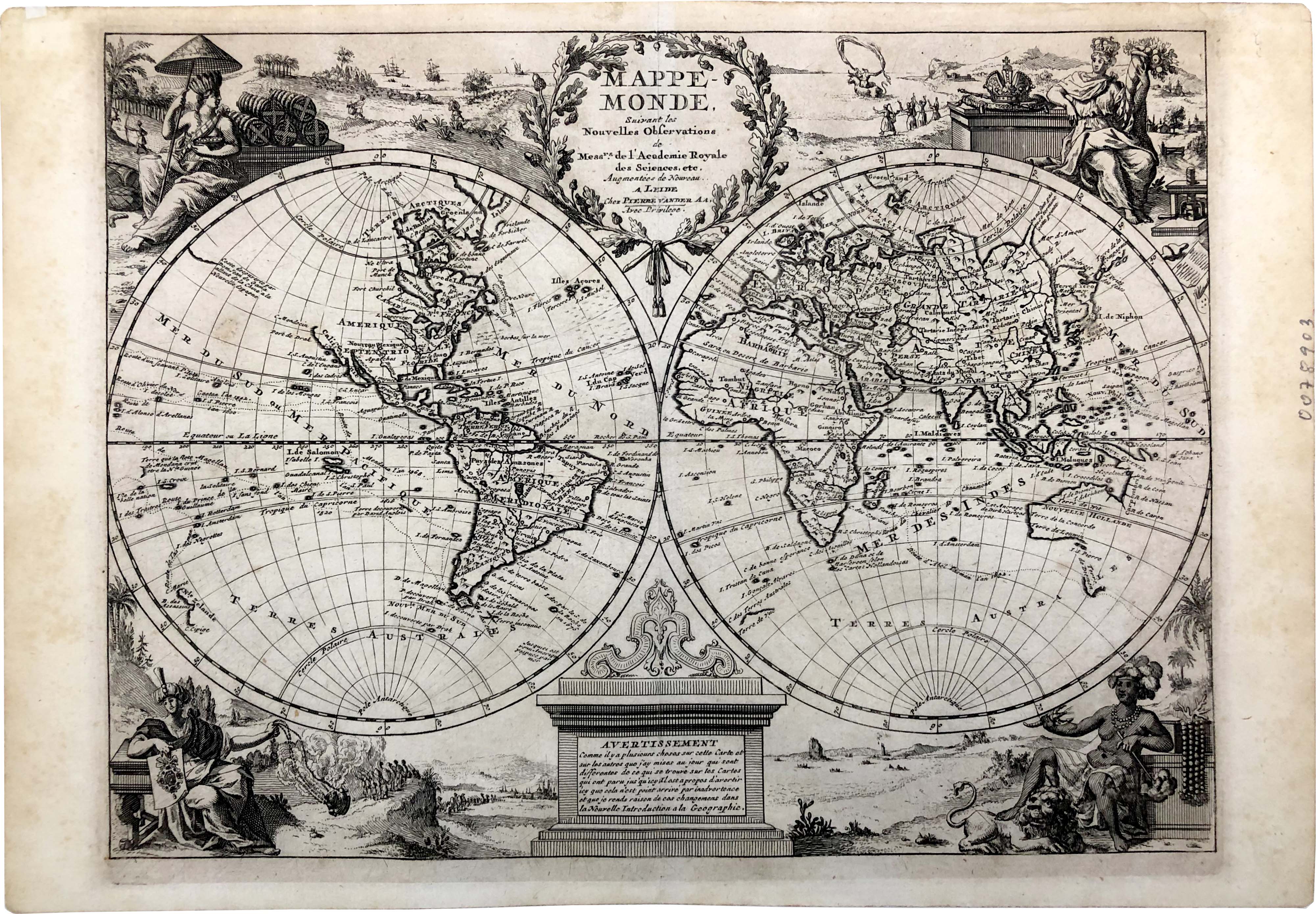 Seltene Weltkarte in der Zeit um 1710 von Peter van der Aa