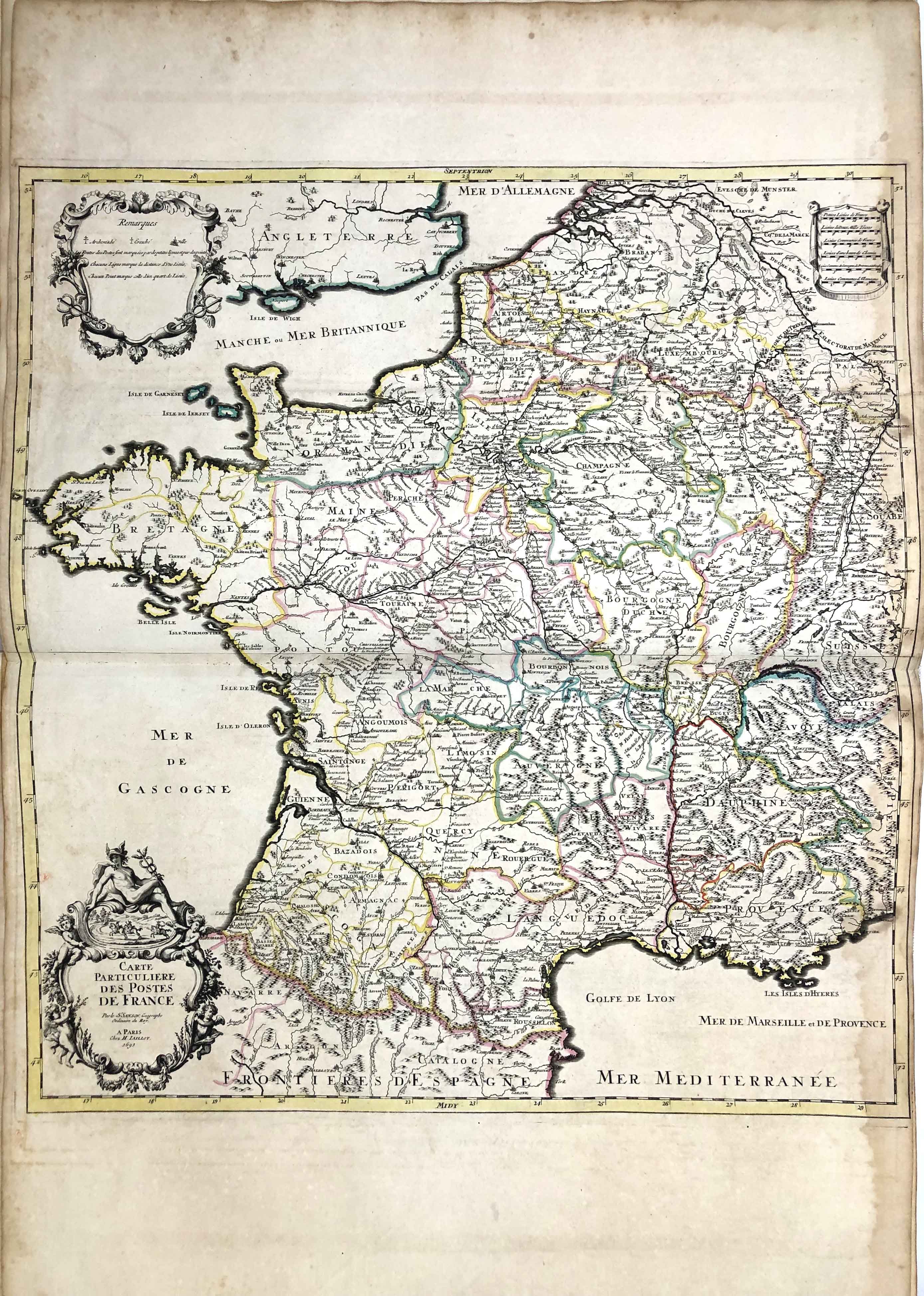 Postrouten in Westeuropa im Jahr 1693 von Alexis-Hubert Jaillot