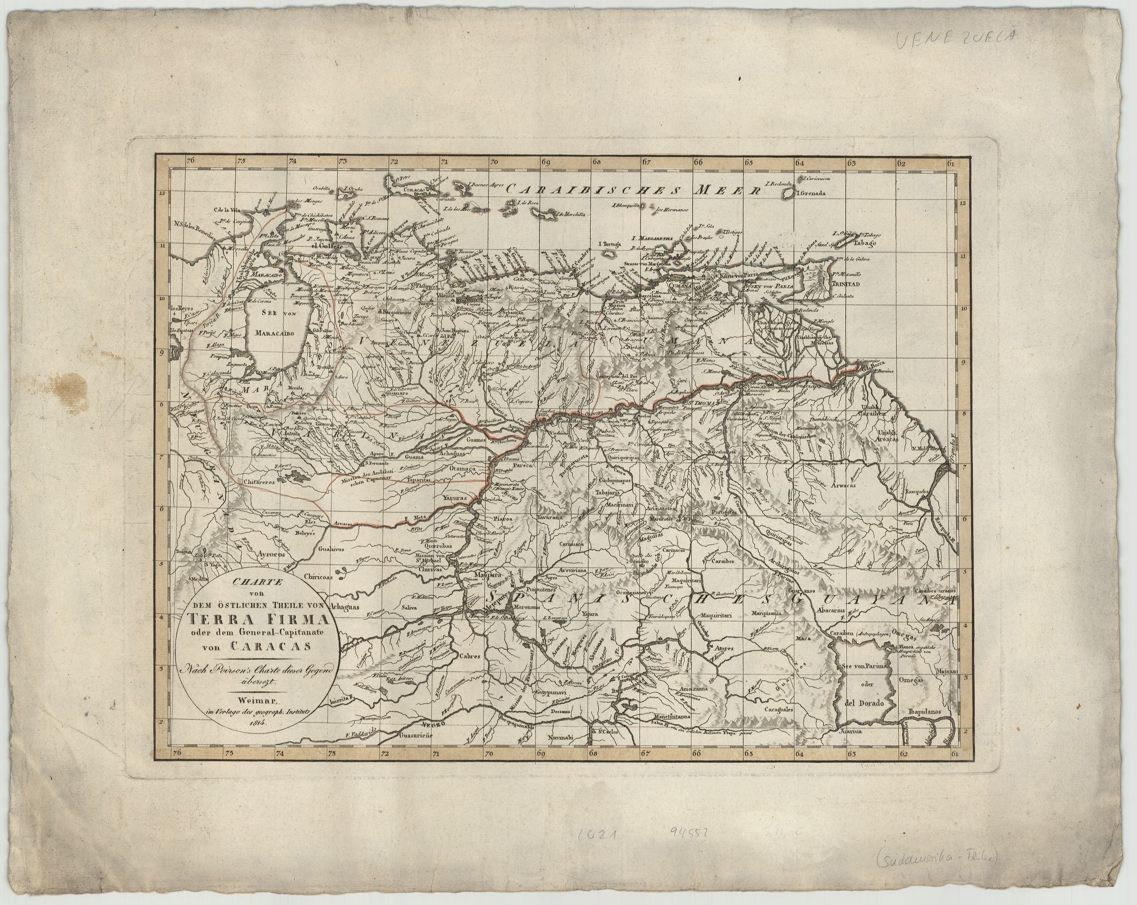 Venezuela im Jahr 1814 vom Geographischen Institut Weimar