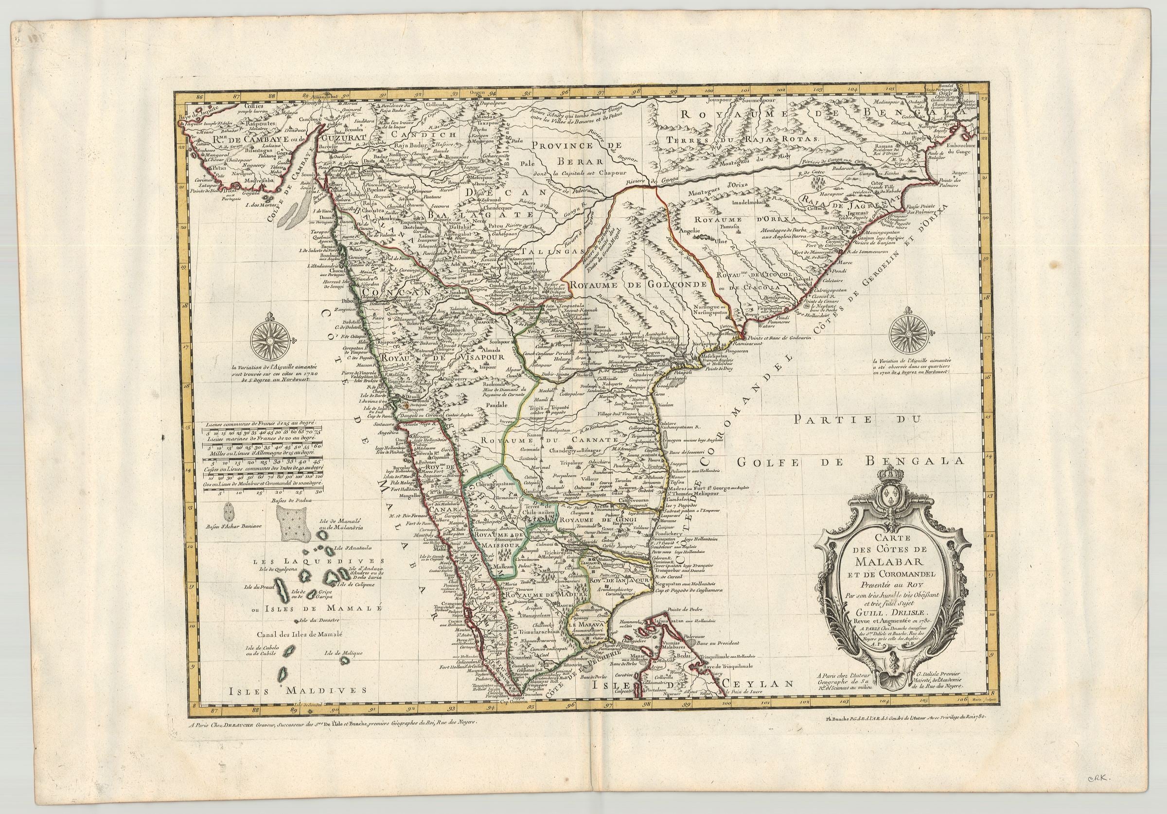 Asien im Jahr 1780 von Jean-Claude Dezauche (nach Guillaume de L´Isle)