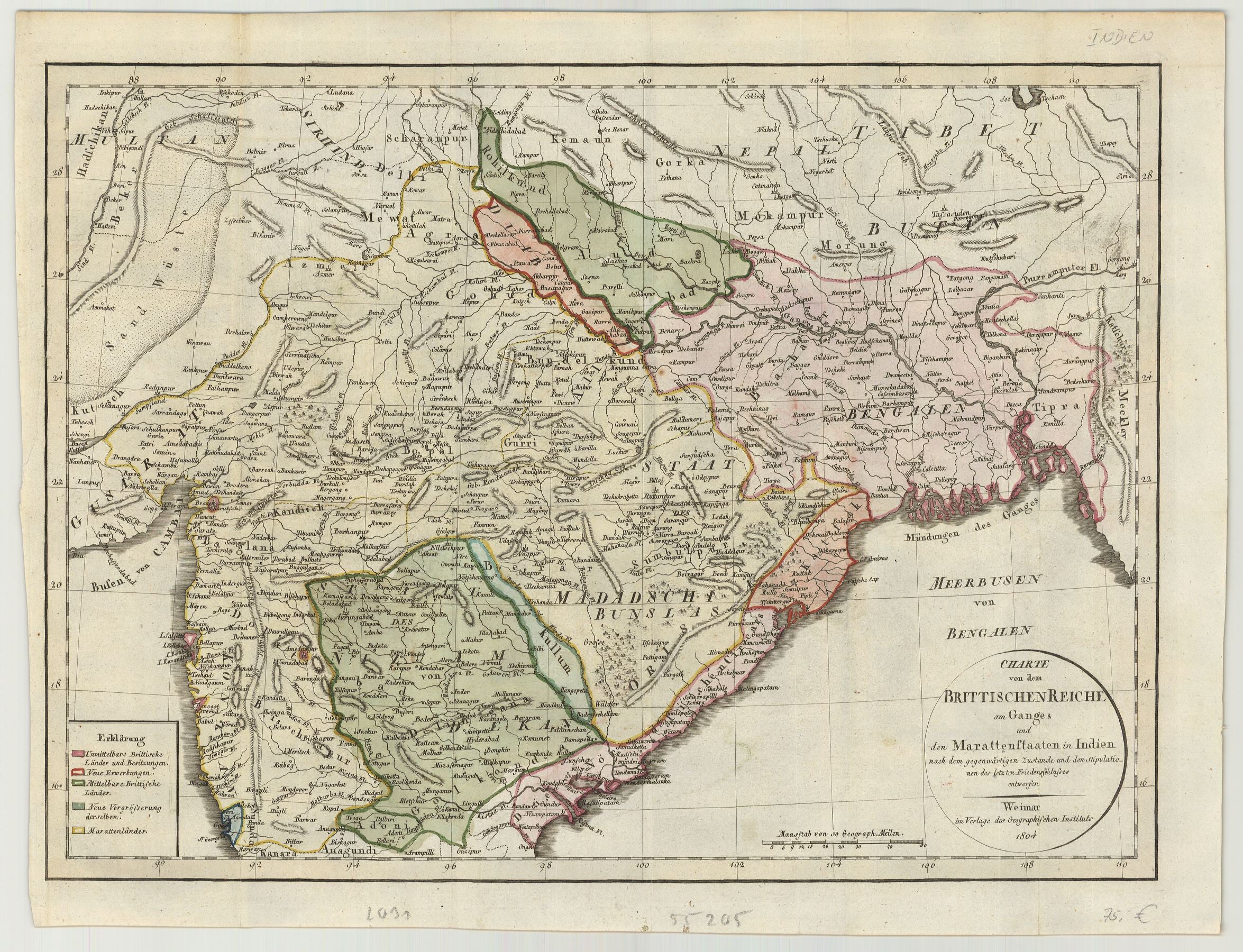 Nordindien im Jahr 1804 vom Verlag des Geographisches Instituts Weimar