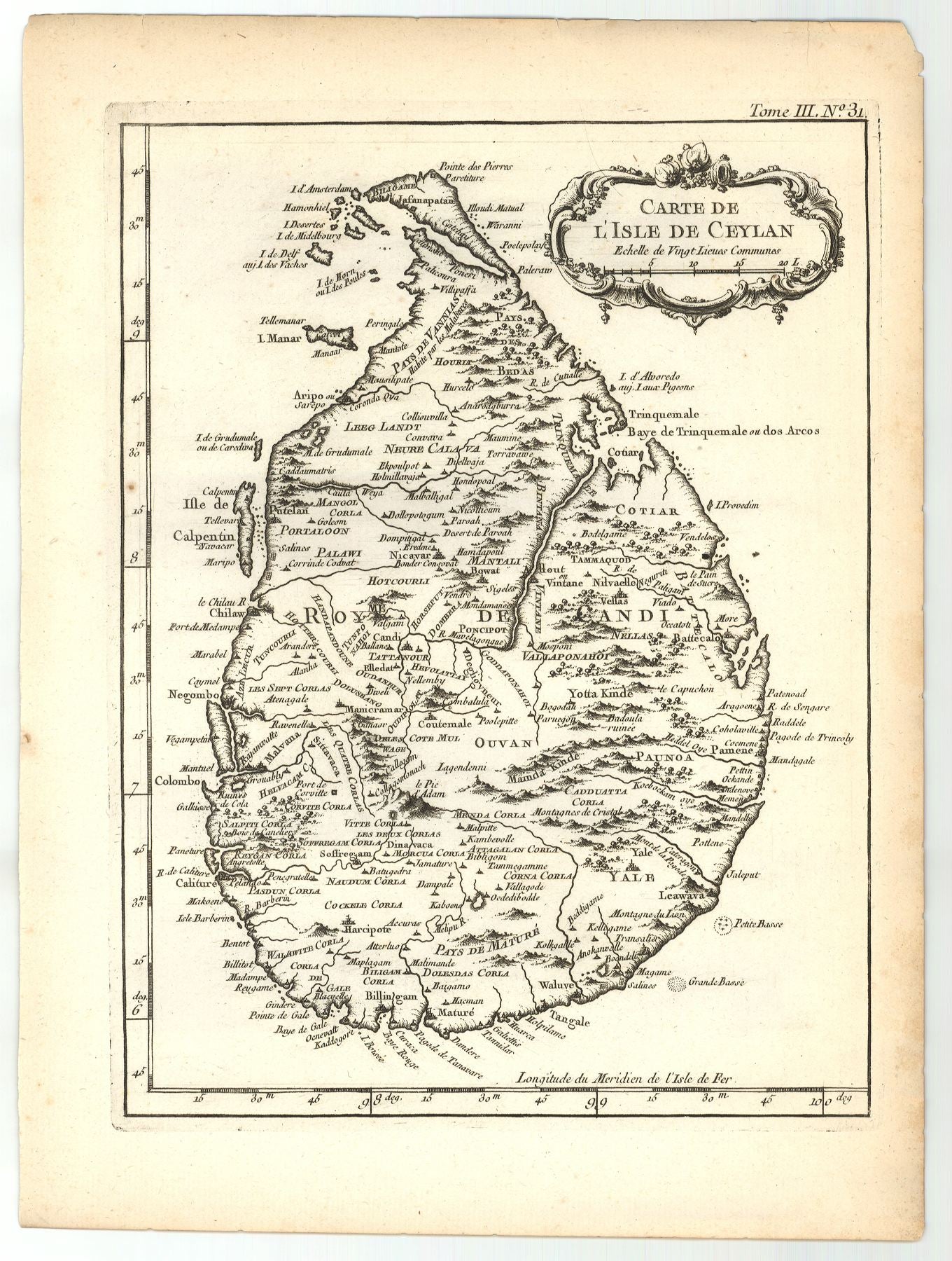 Sri Lanka im Jahr 1750 von Jacques Nicolas Sanson