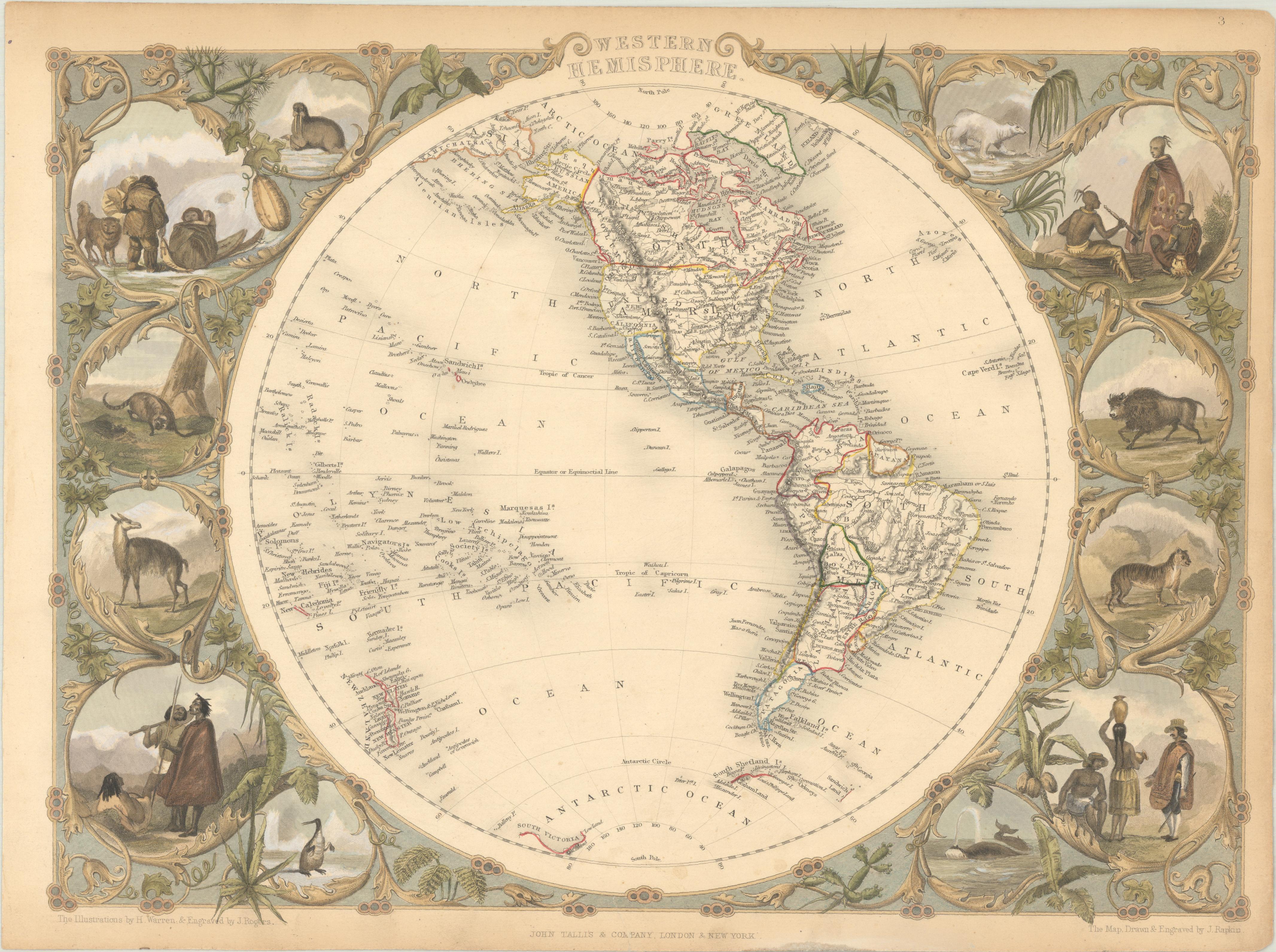 Eine der schönsten Kontinetkarten der modernen Geografie um das Jahr von John Tallis