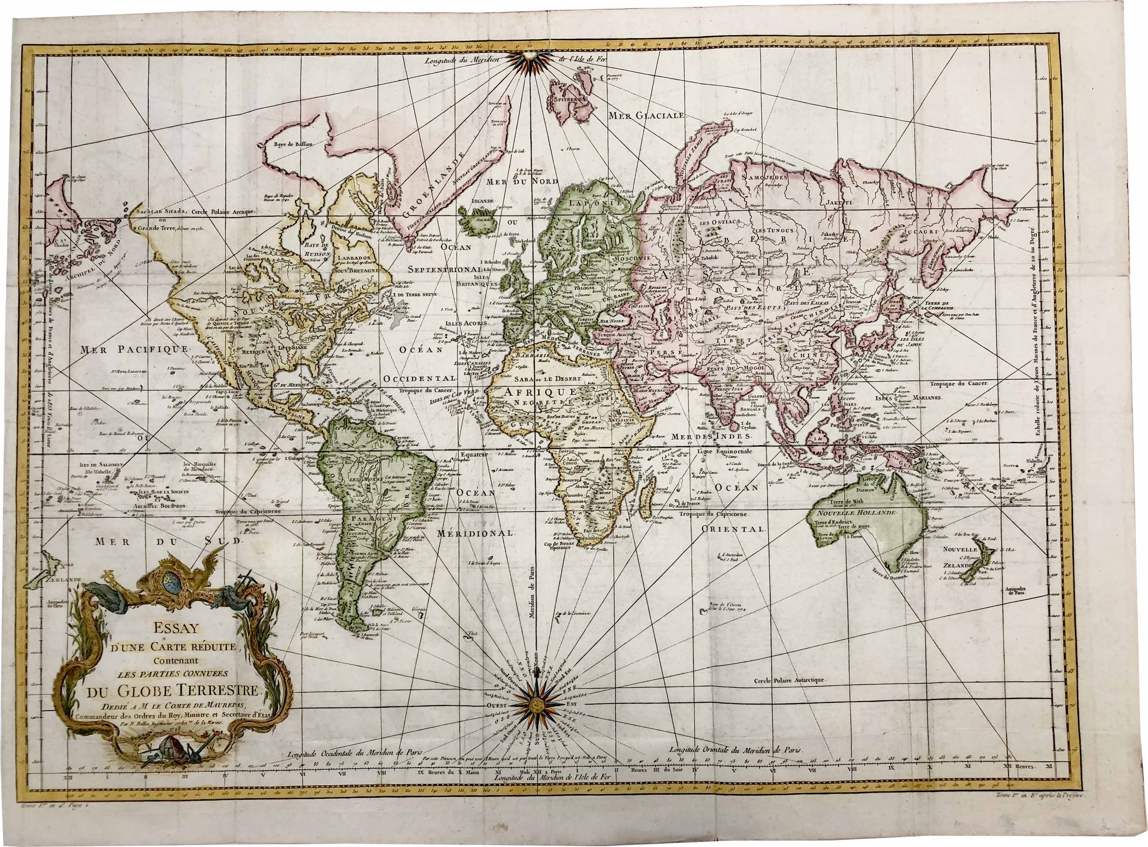 Weltkarte in der Zeit um 1778 von Jacques Nicolas Bellin