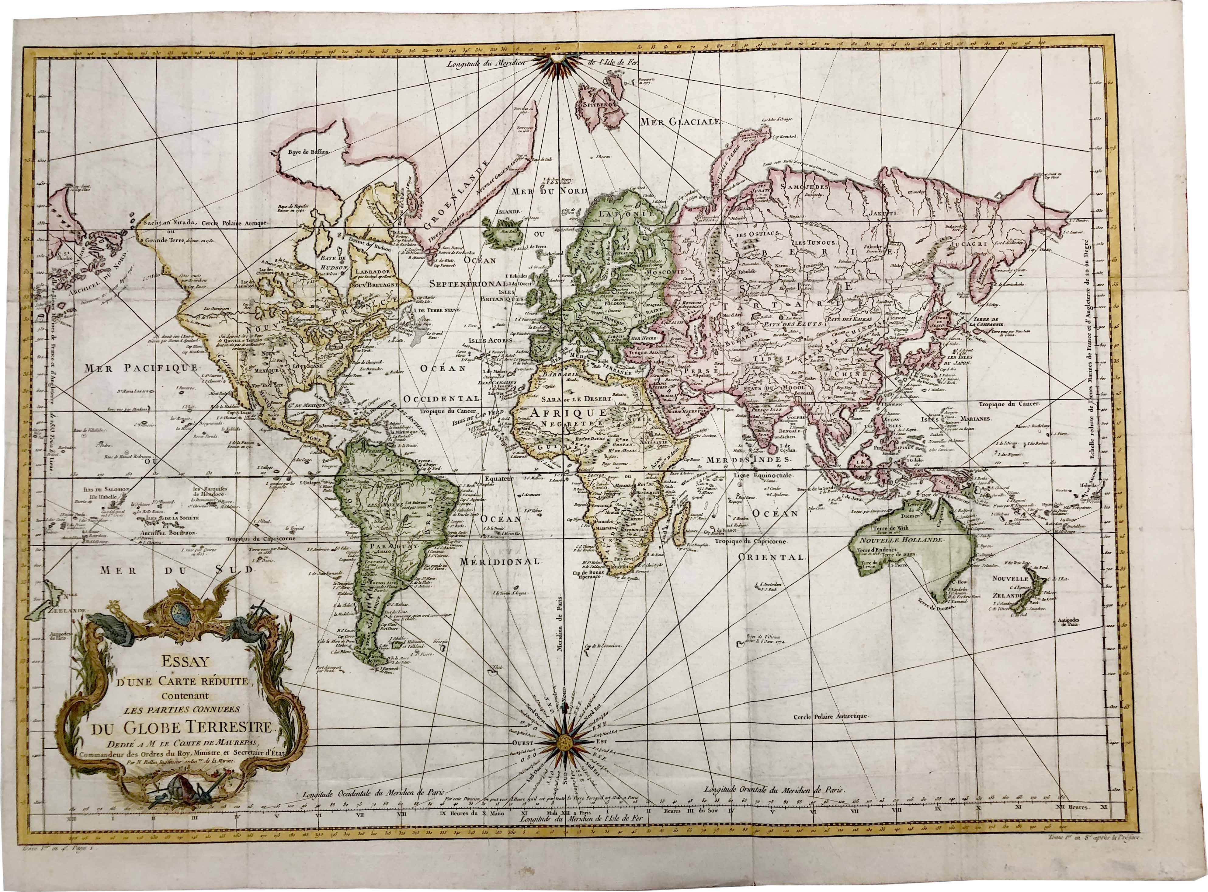 Weltkarte in der Zeit um 1778 von Jacques Nicolas Bellin