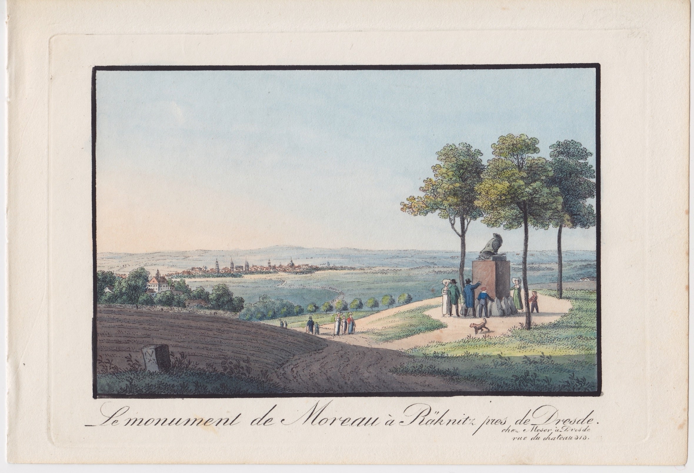 Ansicht des Moreau-Denkmals in Dresden um das Jahr 1820 von Meser in Dresden