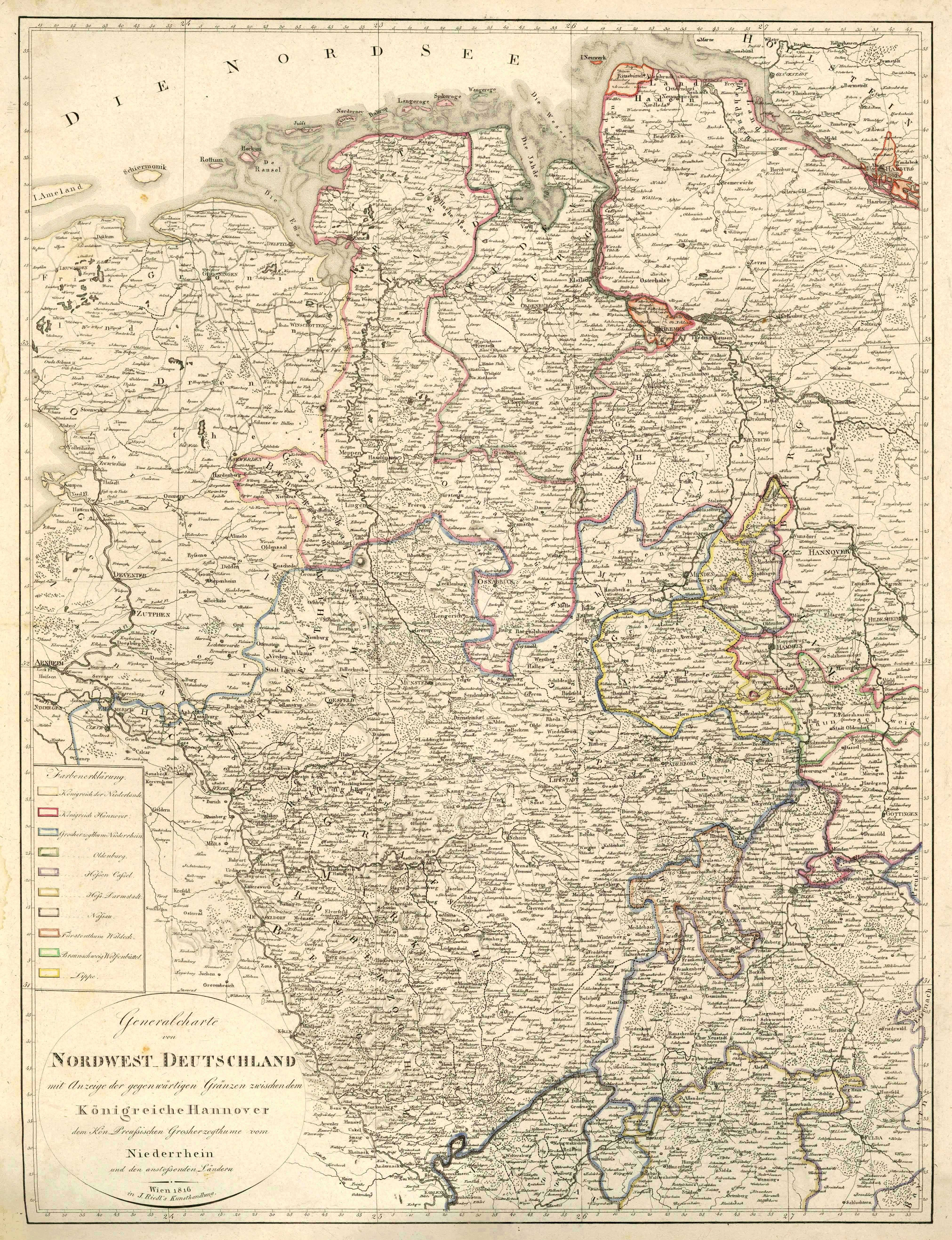 Niedersachsen & Nordrhein-Westfalen im Jahr 1816