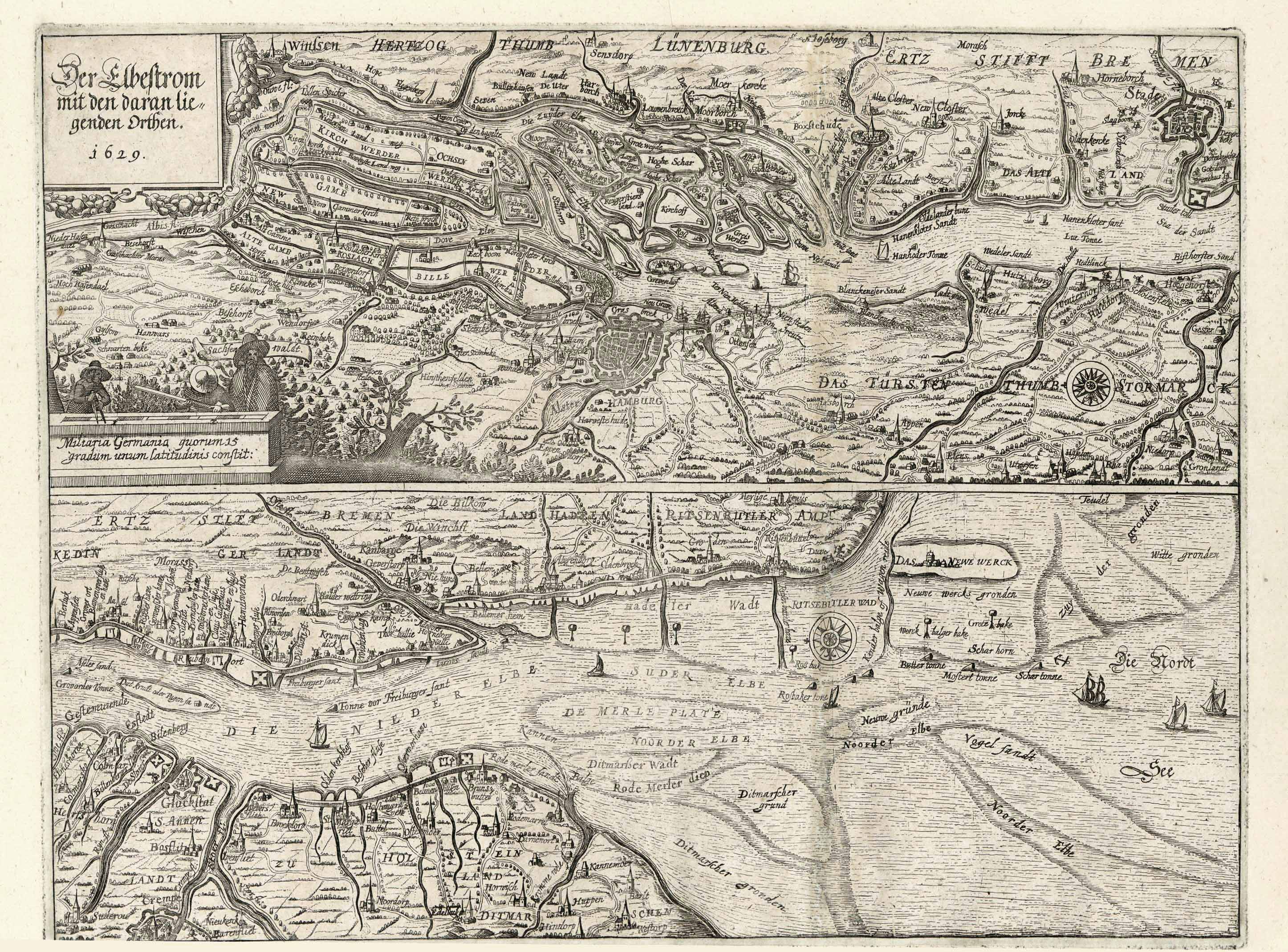 Hamburg und die Elbe im Jahr 1629