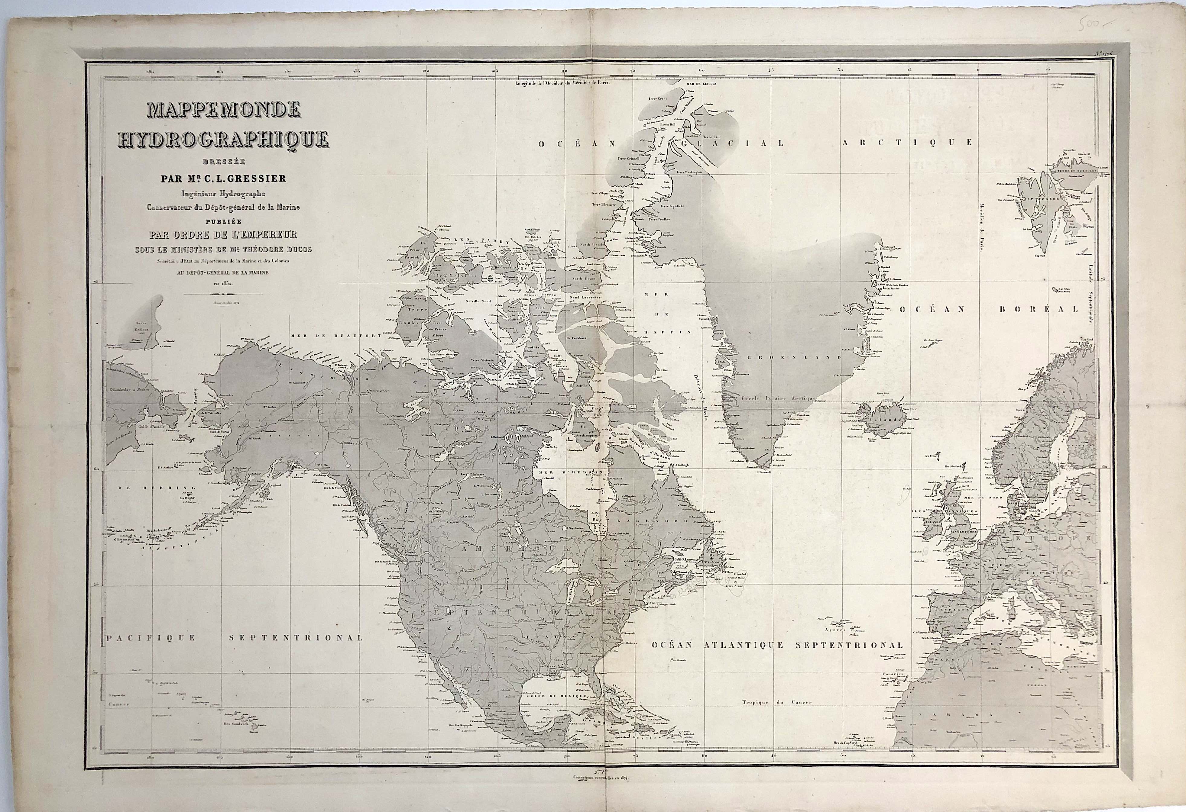 Grönland und Kanada im Jahr 1852 vom Dépôt des cartes et plans de la marine