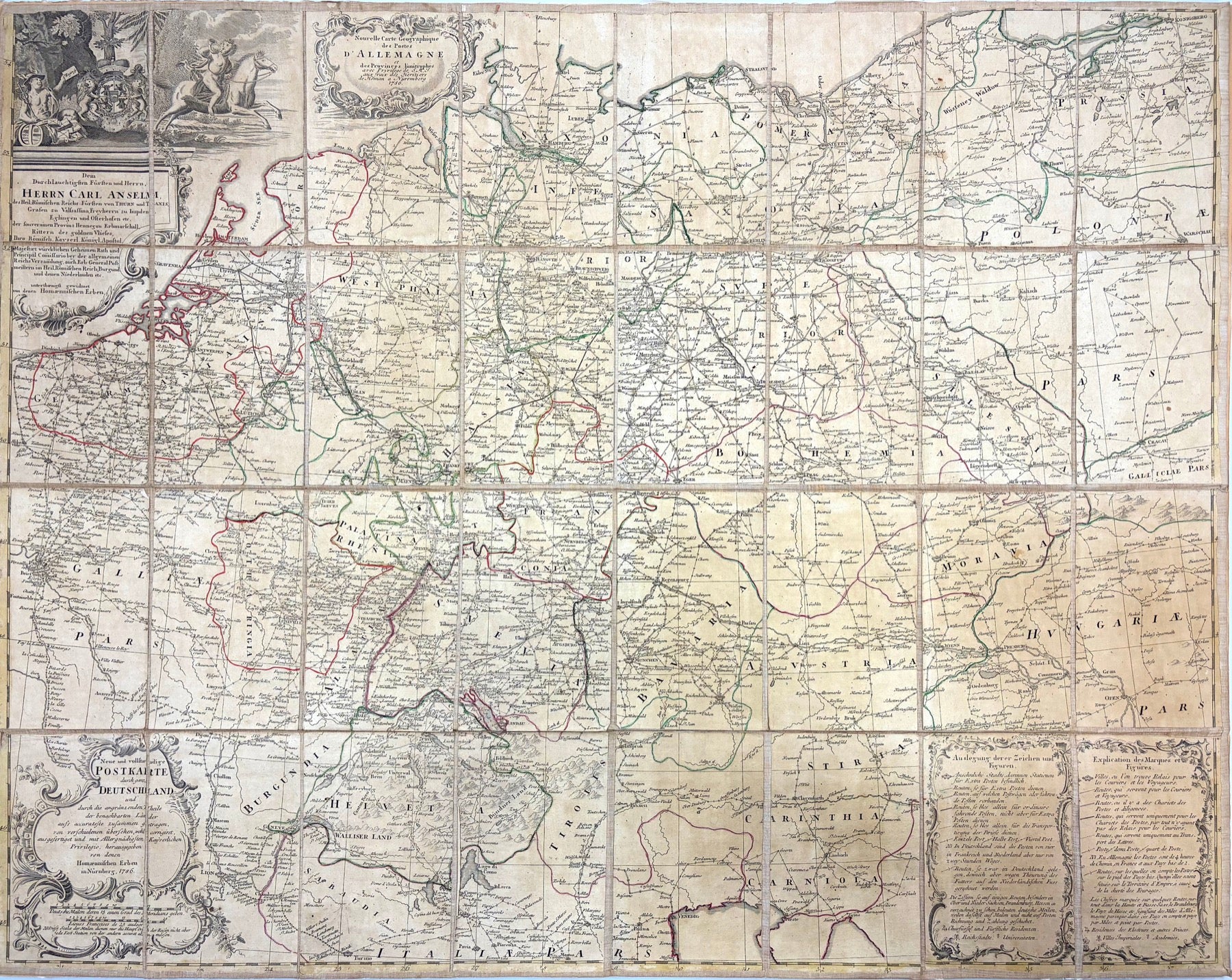 Deutschlands Postrouten im Jahr 1786