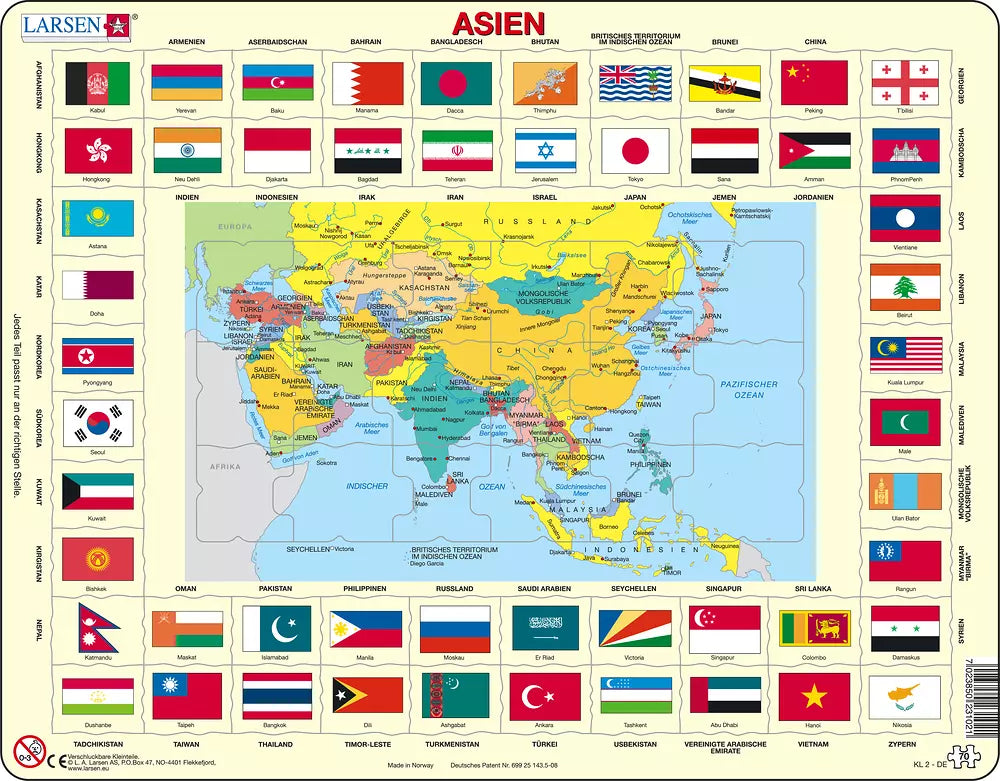 Asien Politisch mit Flaggen - Larsen Puzzle