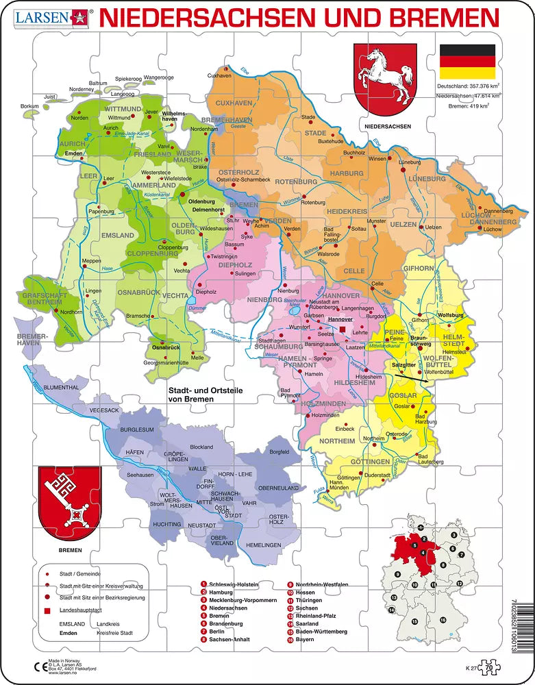 Bremen und Niedersachsen Politisch - Larsen Puzzle