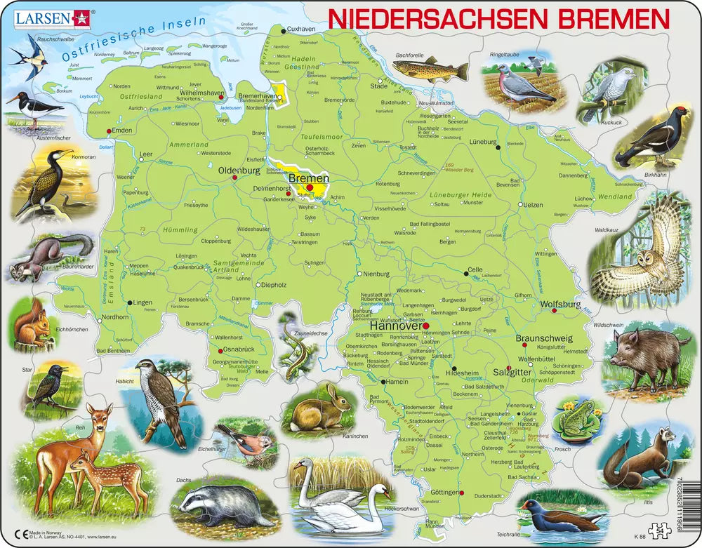 Niedersachsen und Bremen Physisch - Larsen Puzzle