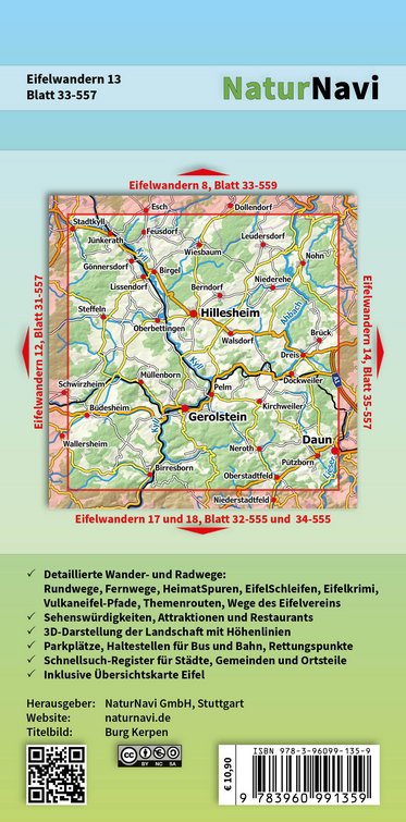 Eifelwandern 13 - Gerolstein, Vulkaneifel (West) - 1:25.000 NaturNavi Wanderkarte