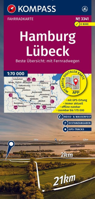 3341 Hamburg, Lübeck 1:70.000 - KOMPASS Fahrradkarte