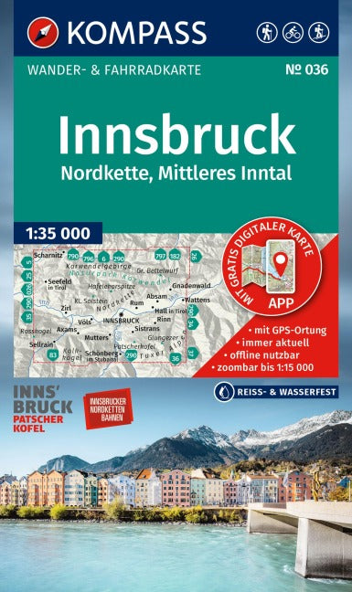 036 Innsbruck, Nordkette, Mittleres Inntal 1:35.000 - Kompass Wanderkarte