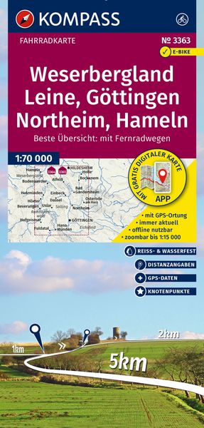 3363 Weserbergland, Leine, Northeim 1:70.000 - KOMPASS Fahrradkarte