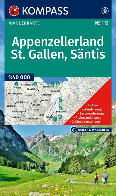 112 Appenzellerland, St. Gallen, Säntis 1:40.000 - Kompass Wanderkarte