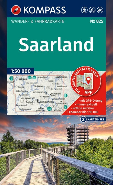 825 Saarland 1:50.000 - Kompass Wanderkarte