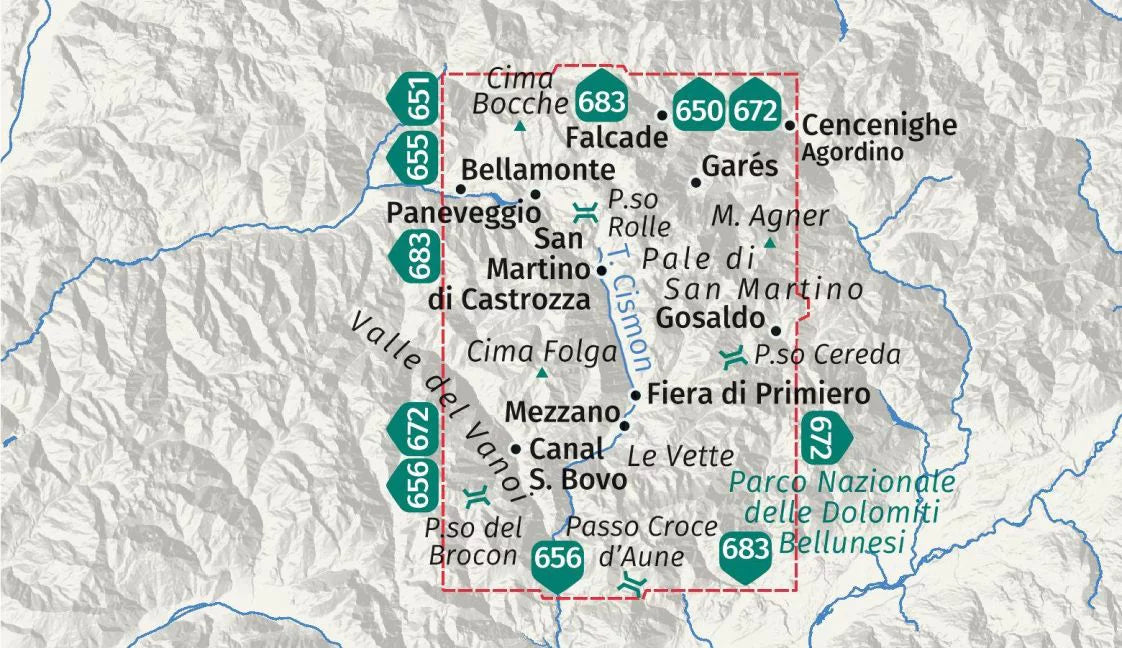 653 Pale di San Martino 1:25.000 KOMPASS Wanderkarte