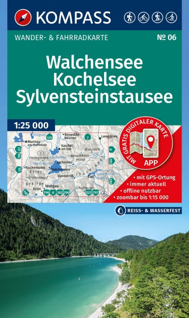 06 Walchensee, Kochelsee, Sylvenstein Stausee 1:25.000 - Kompass Wanderkarte