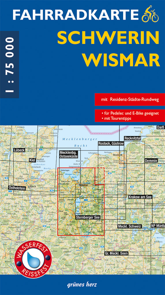 Fahrradkarte Schwerin, Wismar - 1:75.000