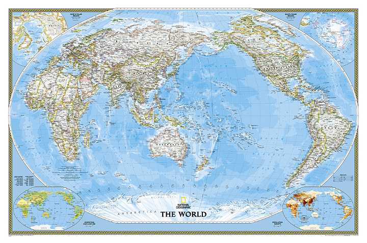 Weltkarte politisch - pazifik zentriert - National Geographic (W26)