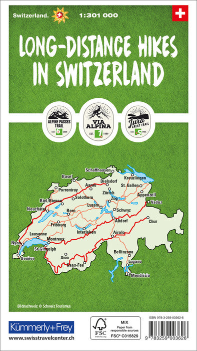 Schweiz Fernwanderwege Wanderkarte - 1:301.000