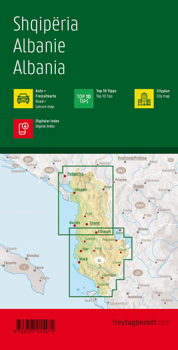 Albanien, Straßen- und Freizeitkarte - 1:150.000 Freytag & Berndt
